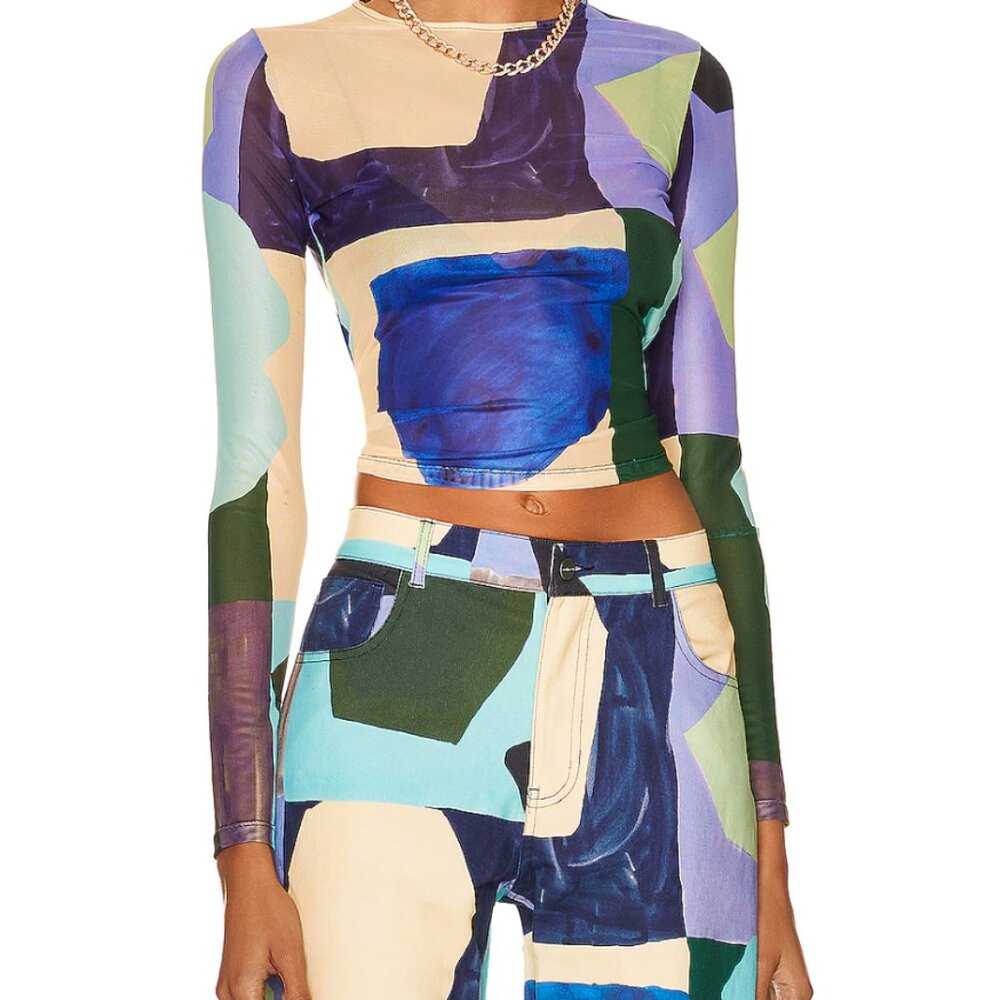 Miaou Mesh Tshirt paloma elsesser long sleeve abstraction print Blue (xsmall)